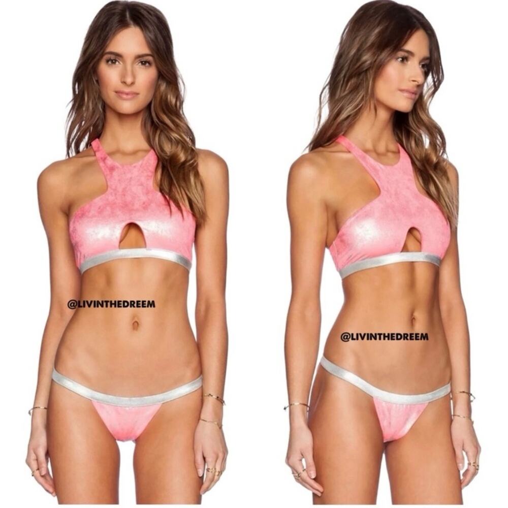 Beach Bunny 2015 Pink Neon Galaxy Halter Top XL & Skimpy Bottoms M  $249